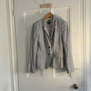 Vintage J. Crew Schoolboy blazer in Navy White mini- striped cotton. Size 8
